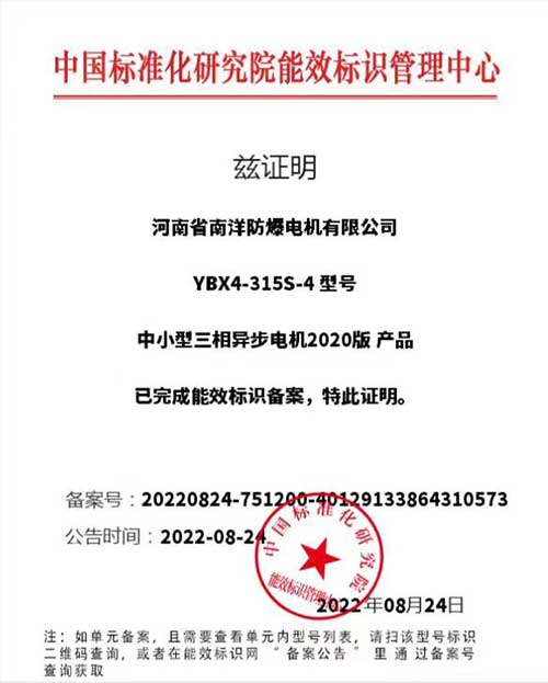 YBX4電動機(jī)能效標(biāo)識備案