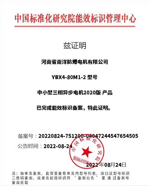 YBX4電動機(jī)能效標(biāo)識備案